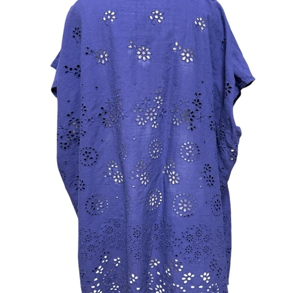 J.Crew Eyelet Embroidered Kimono Cardigan S/M – Indigo Blue Floral Cutwork